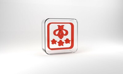 Red Type of bee icon isolated on grey background. Sweet natural food. Honeybee or apis with wings symbol. Flying insect. Glass square button. 3d illustration 3D render