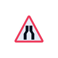 Narrowing road traffic sign flat icon