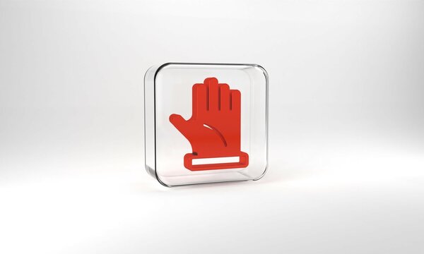Red Beekeeper glove icon isolated on grey background. Glass square button. 3d illustration 3D render
