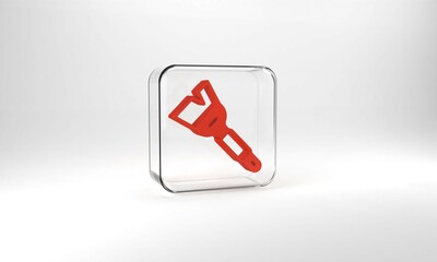 Red Beekeeping brush icon isolated on grey background. Tool of the beekeeper. Glass square button. 3d illustration 3D render