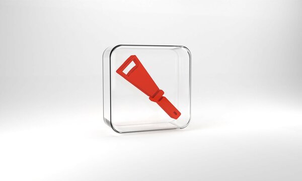 Red Beekeeping uncapping knife icon isolated on grey background. Tool of the beekeeper. Glass square button. 3d illustration 3D render