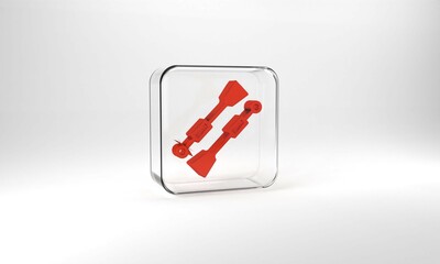 Red Oars or paddles boat icon isolated on grey background. Glass square button. 3d illustration 3D render