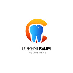 Letter C Dental Tooth Logo Design Vector Icon Graphic Emblem Illustration 