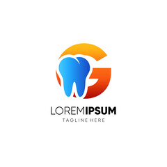 Letter G Dental Tooth Logo Design Vector Icon Graphic Emblem Illustration 
