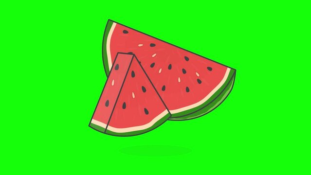 Slice Of Watermelon On Green Screen Background. 3D Watermelon Animation
