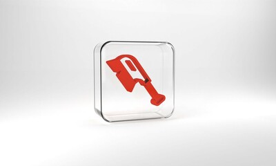 Red Brush for cleaning icon isolated on grey background. Cleaning service concept. Glass square button. 3d illustration 3D render