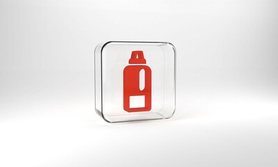 Red Plastic bottle for laundry detergent, bleach, dishwashing liquid or another cleaning agent icon isolated on grey background. Glass square button. 3d illustration 3D render