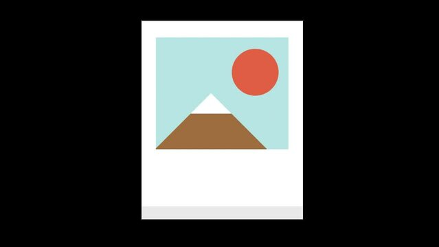 Animated polaroid picture of a landscape designed in flat icon style.