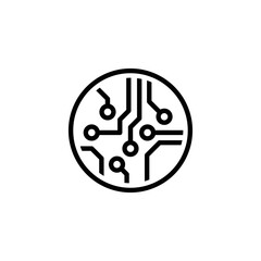 Circuit board icon. Simple outline style. Tech, microchip, circle, hardware, technology concept. Thin line vector illustration isolated on white background. EPS 10.