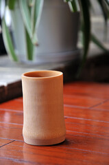 Bamboo cups with tea on the table 