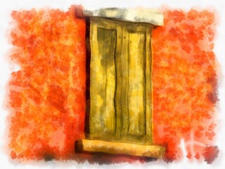 Ancient italian village architecture building watercolor style illustration impressionist painting.