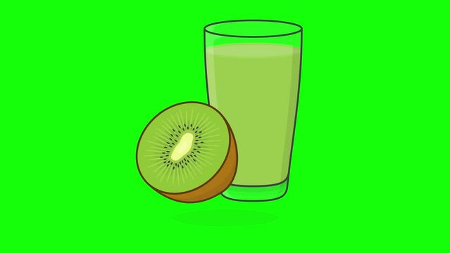 Lemon Juice With Fruit On Green Screen Background. 3D Fresh Lemon Juice Animation