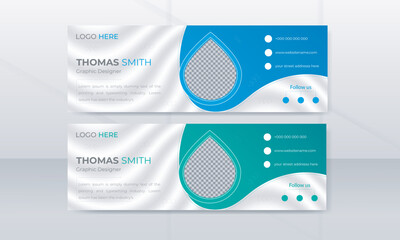 Corporate, Modern & Professional Email Signature. Email footer and personal social media cover templates with an author photo place creative modern layout design.