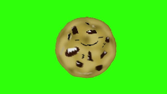 GREEN SCREEN ANIMATION COOKIE BITE PIXEL STYLE MOTION GRAPHICS 4K. Fun Animation of a delicious fresh baked cookie being eaten! Great for food related themes.