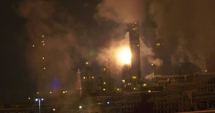 Oil Refinery towers flaring off