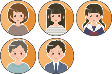 人の顔イラスト　女性・男性　笑顔