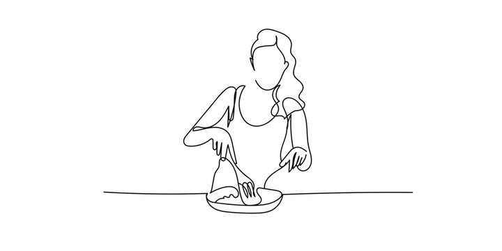 recommend clip art: female continuous line cooking. female chef cooking line art. line drawing busy housewife cooking daily activities
                    