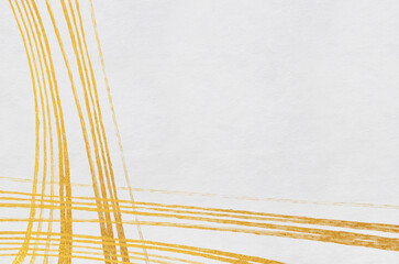 White washi paper texture with classy gold thread pattern. Abstract graceful Japanese style background.