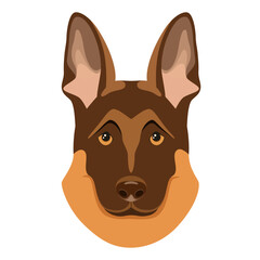 The head of a German Shepherd on a white background. Dog. Cartoon design.
