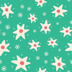Christmas star background pattern. Vector festive seamless repeat design of Christmas stars and snowflakes.