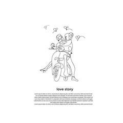 continuous line drawing of a couple making love riding a scooter.minimalist abstract line vector illustration.isolated white background