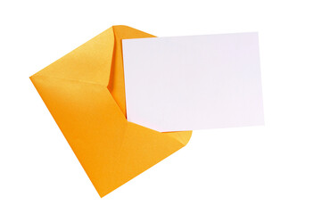 Gold brown envelope with blank letter post card isolated transparent background PNG file