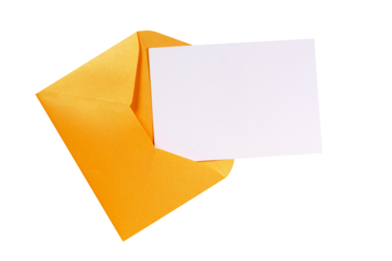 Gold brown envelope with blank letter post card isolated transparent background PNG file