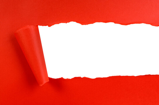 Torn red background paper strip transparent photo PNG file