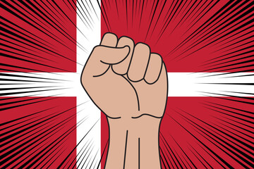Human fist clenched symbol on flag of Denmark