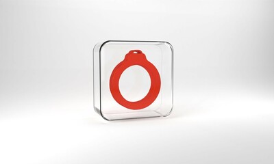 Red Diamond engagement ring icon isolated on grey background. Glass square button. 3d illustration 3D render