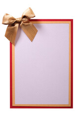 Gift card gold bow decoration flat front view vertical isolated transparent background photo PNG file