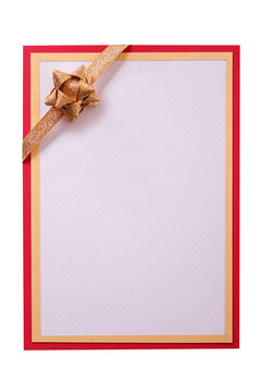 Gift or christmas card gold bow red border frame isolated transparent background photo PNG file
