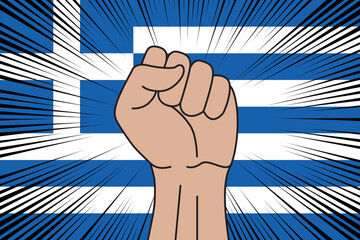 Human fist clenched symbol on flag of Greece