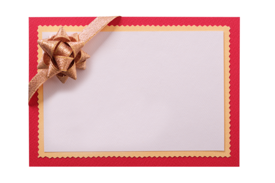 Christmas gift card gold bow red border frame isolated transparent background photo PNG file