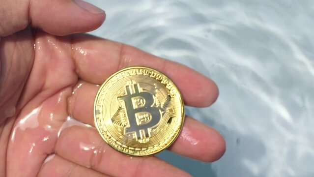 bitcoin background with running water