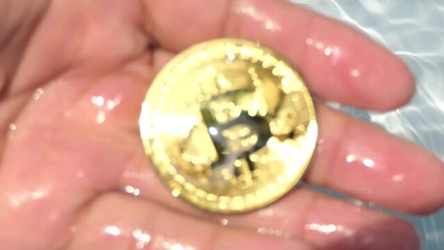 bitcoin background with running water