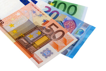 Obraz na płótnie Canvas Various different Euro currency bills isolated transparent background photo PNG file
