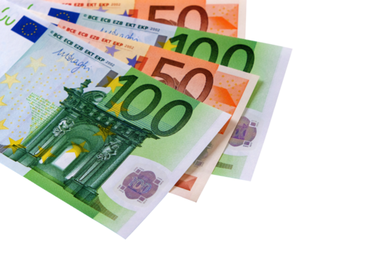 Euro currency bills notes several selection isolated transparent background photo PNG file