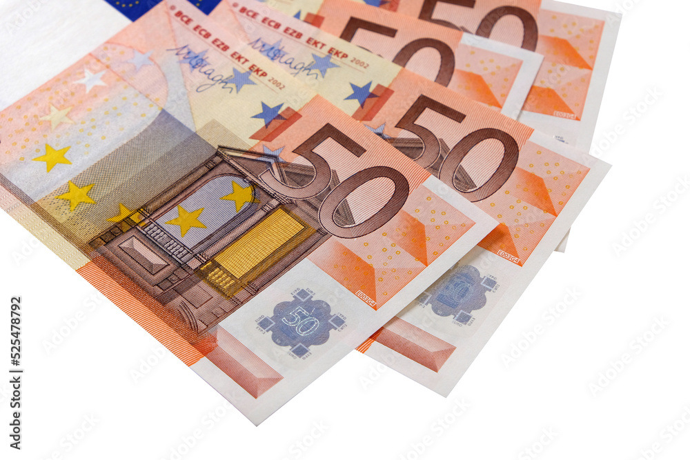 Wall mural Euro 50 fifty bill banknotes fan isolated transparent background photo PNG file