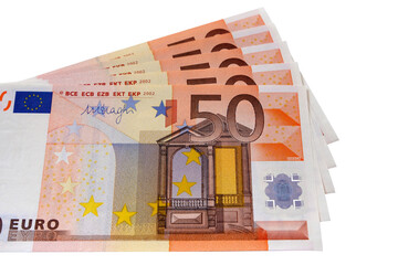 Euro 50 fifty banknotes bills currency money isolated transparent background photo PNG file