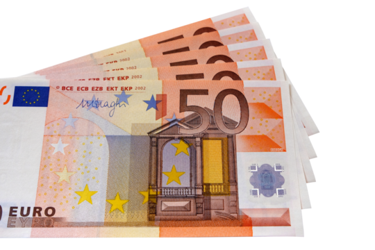 Euro 50 fifty banknotes bills currency money isolated transparent background photo PNG file