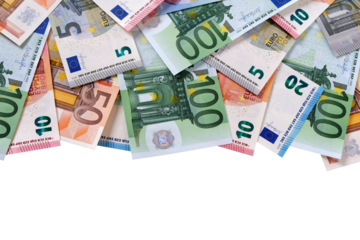Top border of Euro currencies different laid flat isolated transparent background photo PNG file