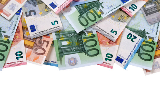Top border of Euro currencies different laid flat isolated transparent background photo PNG file