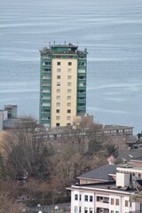Aerial City Urban Buildings Skyline Daytime Clear  city streets below