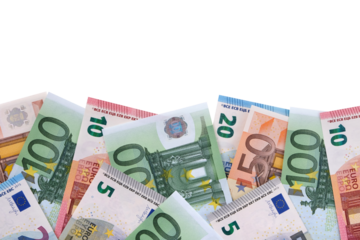 Border of various different Euro paper currency bills isolated transparent background photo PNG file