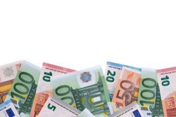 Border of various different Euro money currency bills flat isolated transparent background photo PNG file
