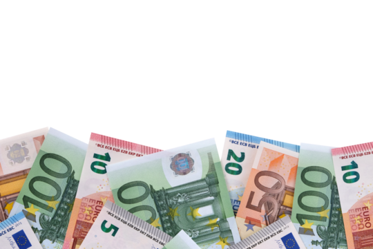 Border of various different Euro money currency bills flat isolated transparent background photo PNG file