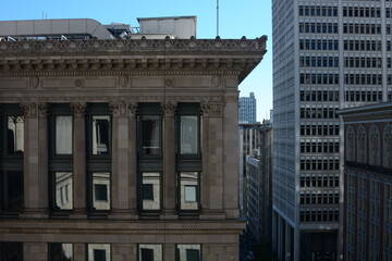 Aerial City Urban Buildings Skyline Daytime Clear  city streets below