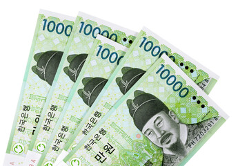 Korean Won currency bank notes fan isolated transparent background photo PNG file