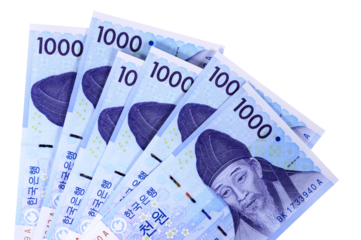 Korean Won one thousand 1000 currency notes bills isolated transparent background photo PNG file